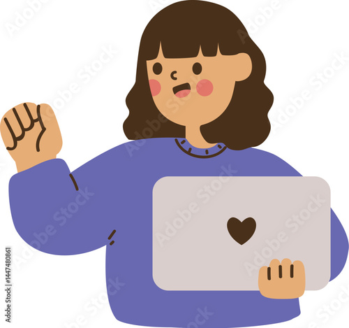 girl holding laptop for business clipart vector illustration 