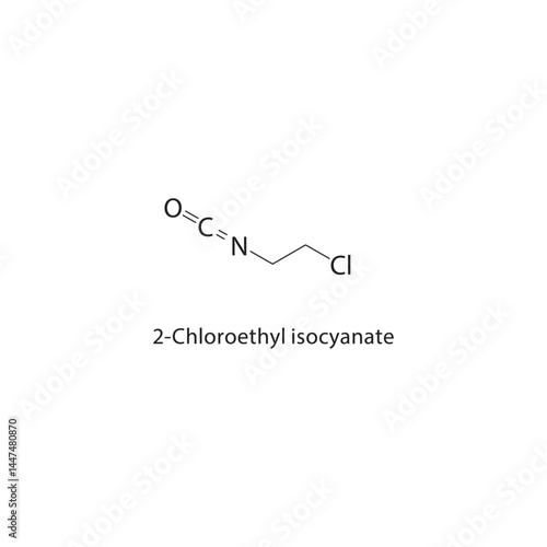 2-Chloroethyl isocyanate skeletal structure. Chlorinated Isocyanate compound schematic illustration. Simple diagram, chemical formula. photo