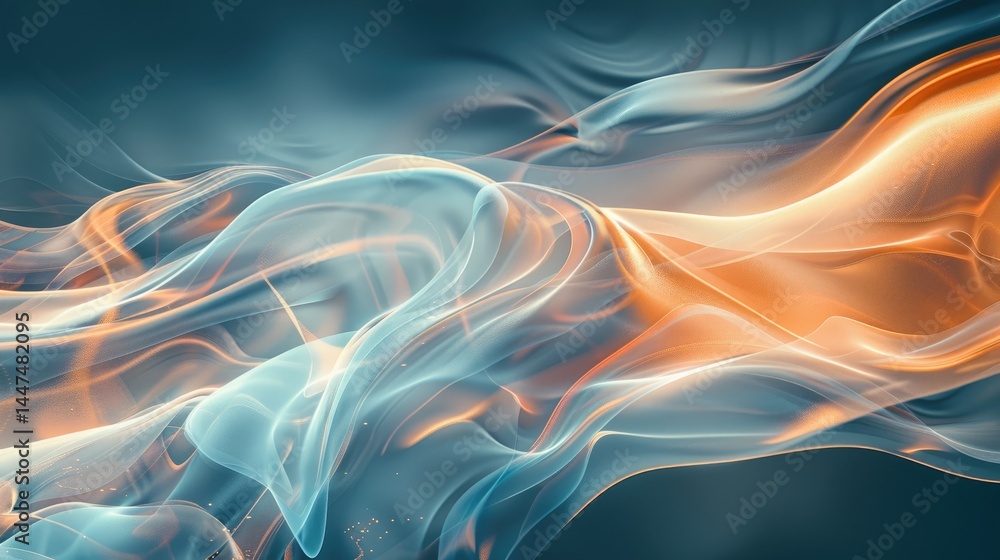 Obraz premium Abstract orange blue wave flowing express the energetic line. Seamless texture of vividness curve swirling convey sense of harmony and wonderful scene perfect for effect and graphic design. AIG51.
