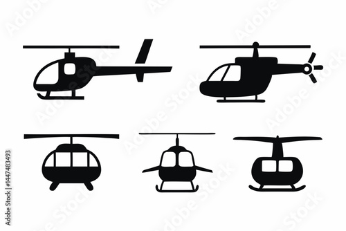 set of Helicopter icon silhouette vector illustration