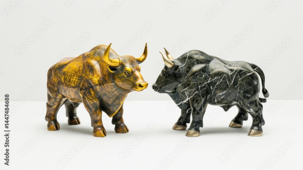 Fototapeta premium Bull and bear statues representing the stock market