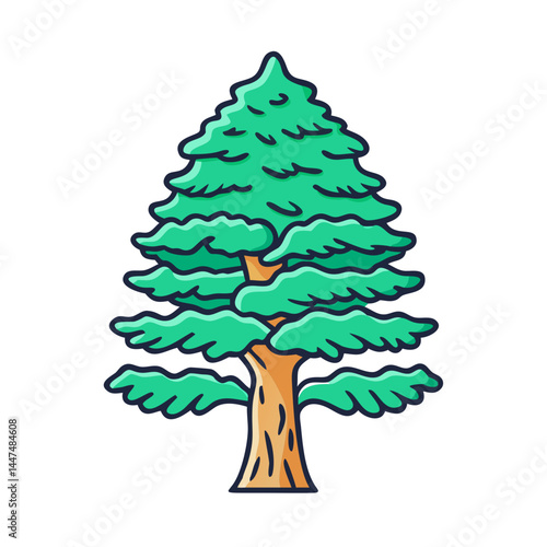 Isolated cartoon green tree vector illustration drawing of a pine tree for design assets
