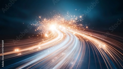 Dynamic Light Trails with Sparkles Against a Dark Background