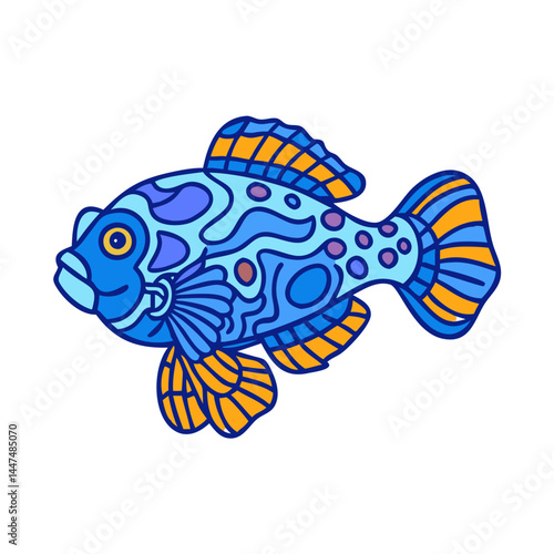 Illustration of a colorful fish, marine animal, aquatic life, underwater creature, ocean fish art