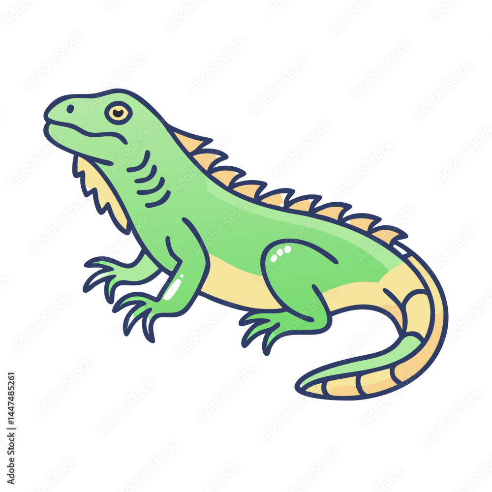 Obraz premium Illustration of a green iguana reptile cartoon drawing animal wildlife exotic pet lizard nature fauna