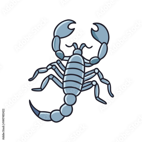 Illustration of a cartoon scorpion animal with claws and stinger arachnid insect arthropod drawing