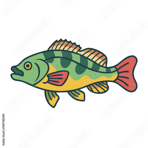 Illustration of a yellow perch freshwater fish swimming animal wildlife nature drawing art design
