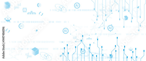 Vector digital high technology concept with neural network and AI icons. Isolated on white background. concept of artificial intelligence and technology connection