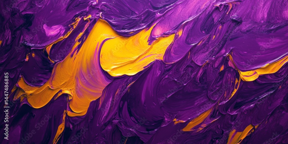 Abstract Purple and Yellow Impasto Painting