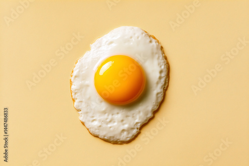 perfectly cooked sunny side up egg on pastel yellow background