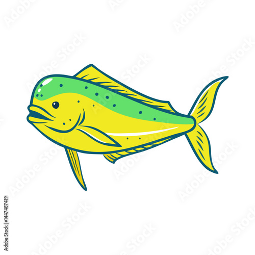 Mahi mahi fish dorado dolphinfish fishing ocean sea marine wildlife animal tropical illustration