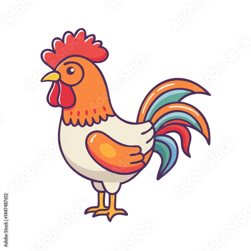Illustration of a rooster chicken bird farm animal poultry fowl domestic cock cartoon art vector