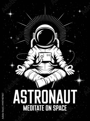 Astronaut yoga meditation in space illustration tshirt design