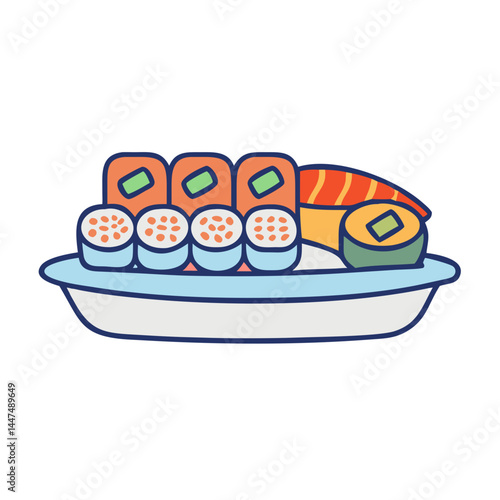 Delicious japanese sushi roll platter with nigiri and maki for asian food lovers delight