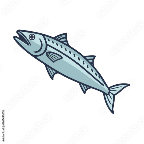 Illustration of a mackerel fish swimming in the ocean, a sea creature, marine animal, wildlife