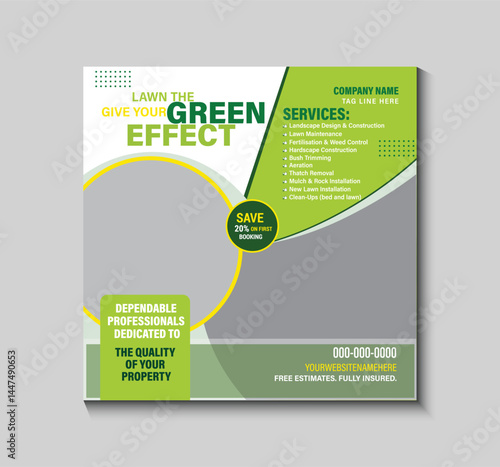 Enhance your garden services' online presence with this editable social media template. It is perfect for promoting landscaping, lawn care, and outdoor design services across various platforms.