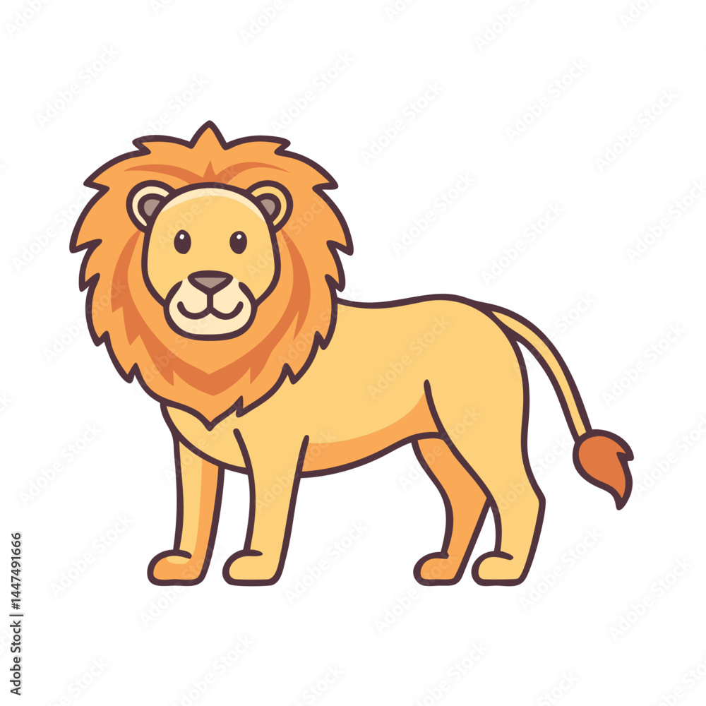 Obraz premium Illustration of a cute cartoon lion with a mane, perfect for children's books and animal designs