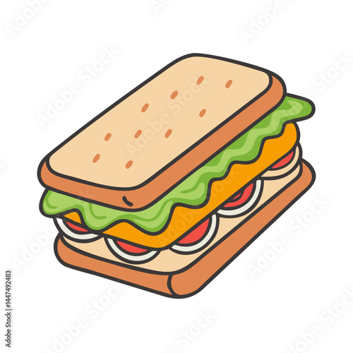 Delicious sandwich vector illustration with bread lettuce tomato cheese and other ingredients for lunch food