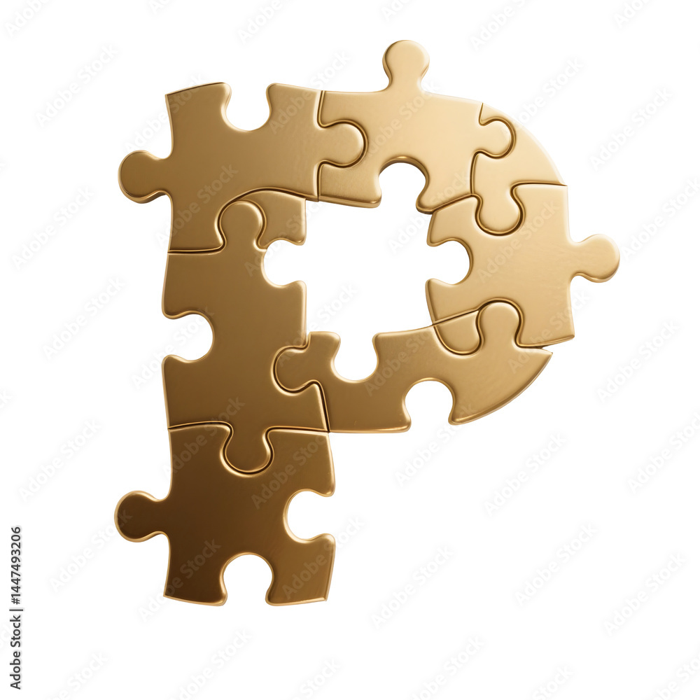 letter p formed from several interlocking golden puzzle pieces letter p formed from several interlocking golden puzzle pieces