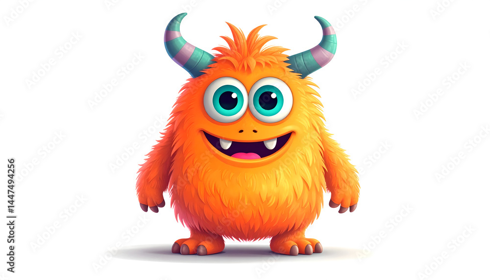 Naklejka premium Cute Orange Furry Monster Cartoon Character Illustration