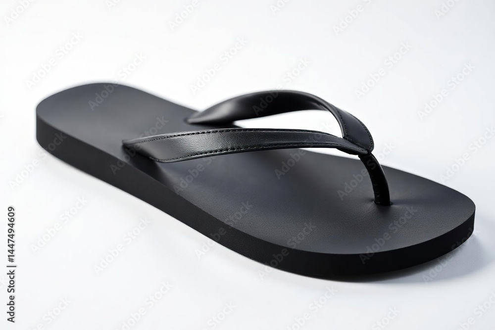 Single black flip-flop on white background, studio shot , simple, studio Single black flip-flop on white background, studio shot , simple, studio