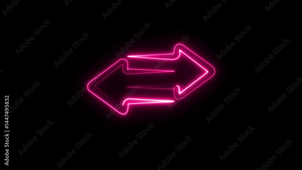 Glowing neon colorful Abstract double arrow icon with left and right side animation. digital technology blue neon motion graphic loop. on a black background Glowing neon colorful Abstract double arrow icon with left and right side animation. digital technology blue neon motion graphic loop. on a black background