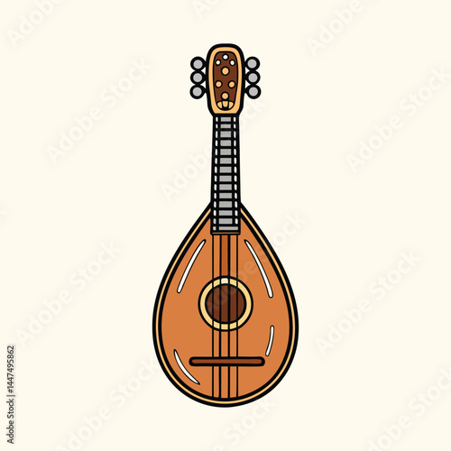 Illustration of a portuguese mandolin fado guitar stringed instrument with outline and details