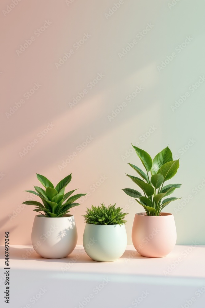 Three Potted Plants on Shelf Three Potted Plants on Shelf