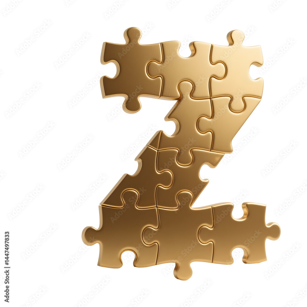 letter z formed from several interlocking golden puzzle pieces letter z formed from several interlocking golden puzzle pieces