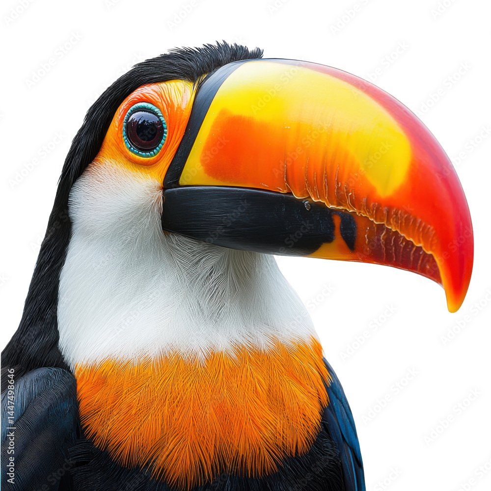 Obraz premium Tropical toucan in lush jungle wildlife photography close-up. Isolated on transparent background, png.