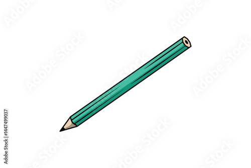 Green Pencil Cartoon Illustration Isolated White Background