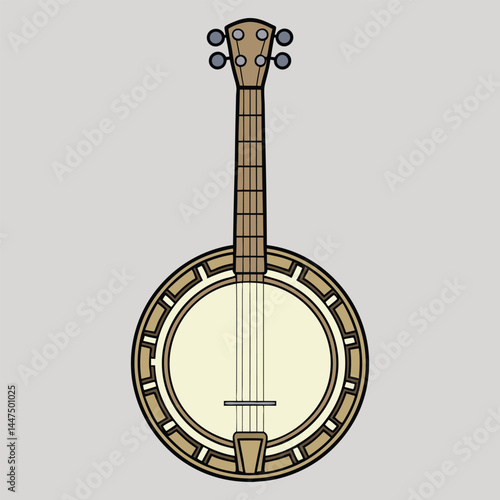 Isolated vector illustration of a banjo with brown and beige color palette on pale gray background