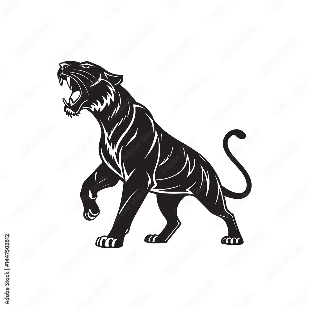 Fototapeta premium Roaring Tiger Silhouette on White Background