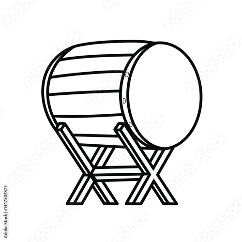 Line art bedug icon with detailed lines. Modern representation of the traditional instrument. Suitable for cultural and music designs.