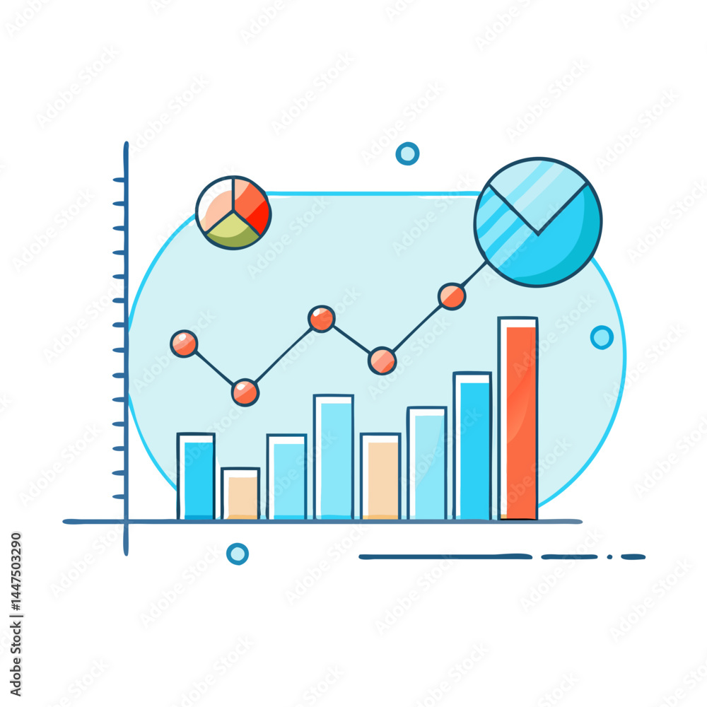 Fototapeta premium Business Growth Analysis Chart Showing Data Increase and Positive Trends with Pie Charts and Bar Graphs