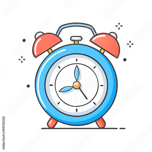 A Vibrant Blue Alarm Clock Illustration with Red Bells