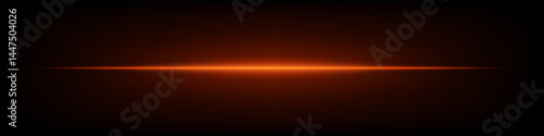 Bright orange horizontal neon lens flare isolated on dark background. Abstract futuristic minimalistic beam, perfect for UI, digital design, sci-fi projects. EPS vector illustration.