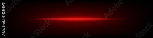 Bright red horizontal neon lens flare isolated on dark background. Abstract futuristic minimalistic beam, perfect for UI, digital design, sci-fi projects. EPS vector illustration.