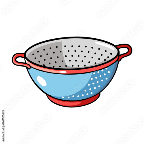 A vibrant blue and red colander with white polka dots kitchen utensil for cooking and food preparation