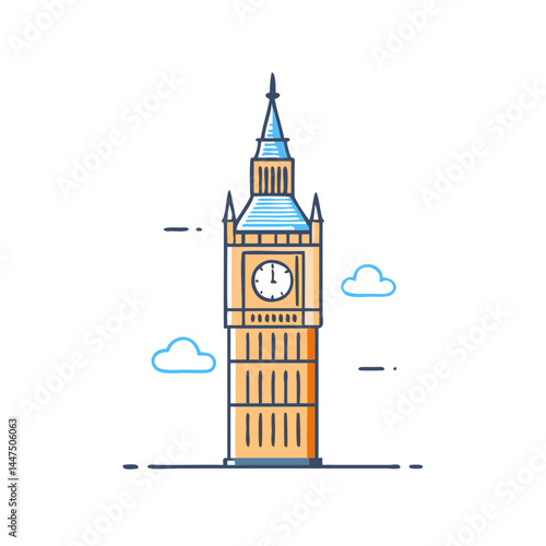 A Charming Illustration of London's Iconic Elizabeth Tower Big Ben Clock Tower