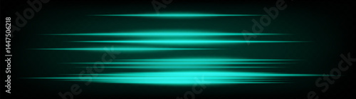 Dynamic horizontal blue neon speed lines glowing brightly on a dark background. Abstract futuristic beams perfect for digital designs, technology, and UI elements. EPS vector illustration.