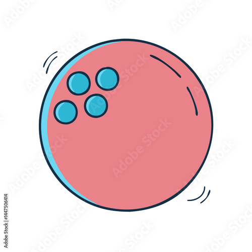 Cartoon Illustration of a Pink Bowling Ball with Blue Pins