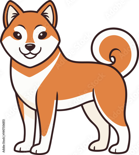Cute shiba inu dog cartoon illustration japanese breed pet animal character design friendly smiling puppy vector artwork