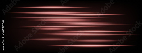 Collection of orange horizontal abstract neon streaks glowing dynamically on dark background. Futuristic speed lines perfect for digital effects, interfaces, tech projects. EPS vector illustration.