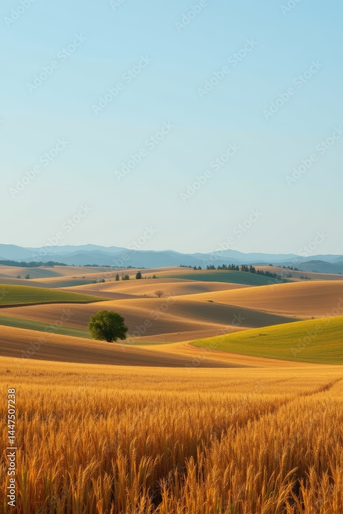 Fototapeta premium Rolling Hills Landscape with Wheat Fields