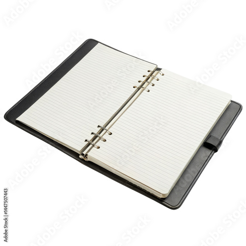 Blank open notebook with lined pages for writing.