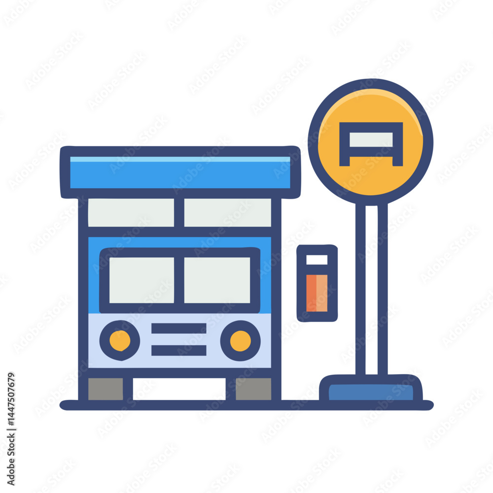 Bus Stop with Shelter and Bus Icon Illustration Graphic Design Bus Stop with Shelter and Bus Icon Illustration Graphic Design