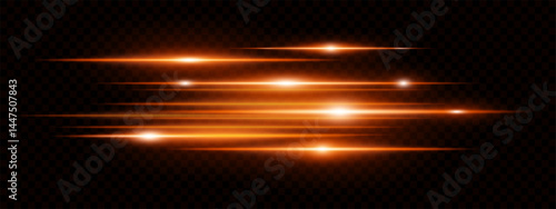 Red horizontal lens flare neon streaks on transparent background. Futuristic abstract beams ideal for technology interfaces, banners, digital projects. EPS vector illustration.