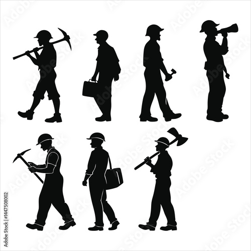 Silhouettes of musicians, dancers, and people in various poses, including a soldier with a gun, a child, and a family, playing guitar and other instruments, showcasing music, military, and sport theme
