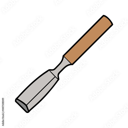 A Detailed Illustration of a Classic Wood Carving Chisel with a Wooden Handle
